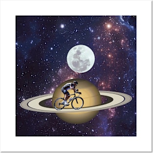 Cyclist On The Planet Saturn's Rings Posters and Art